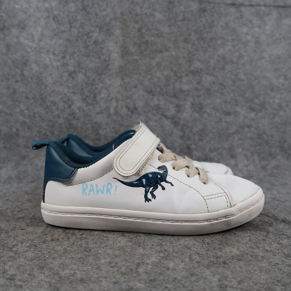 H&M Shoes Kids 12 Sneakers Rawr Dinosaur Easy On Casual Adjustable Strap White